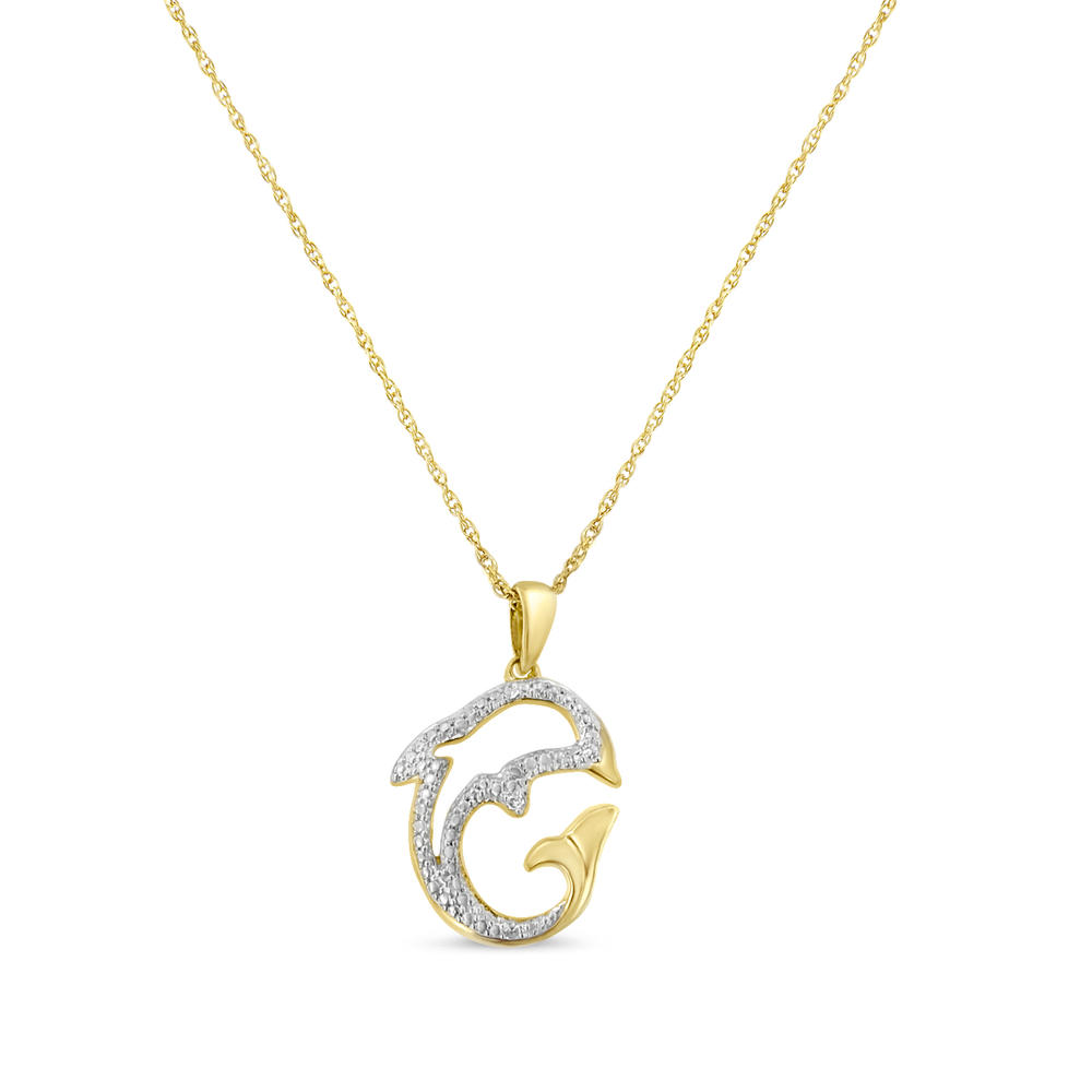 Yellow Plated Sterling Silver 0.02ct TDW Round Diamond Dolphin Pendant Necklace (H-I,I2)