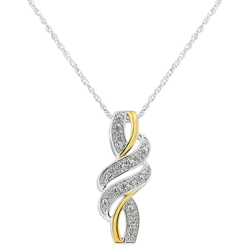 Yellow Plated Sterling Silver 0.05ct TDW Round Cut Diamond Swirl Pendant Necklace (H-I,I2)