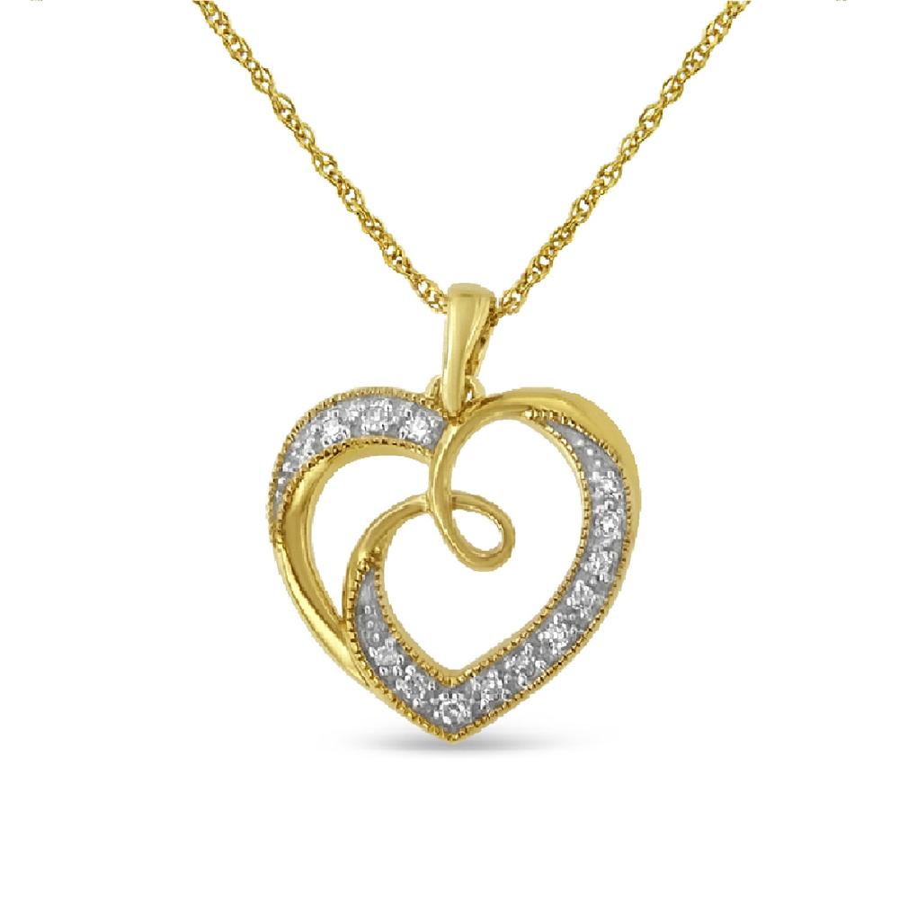 Yellow Plated Sterling Silver 0.1ct TDW Diamond Heart Pendant Necklace (H-I,I2)