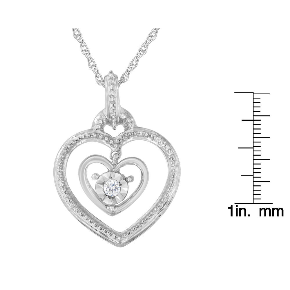 Sterling Silver 0.03ct TDW Rose Cut Diamond Double Heart Pendant (I-J,I2-I3)
