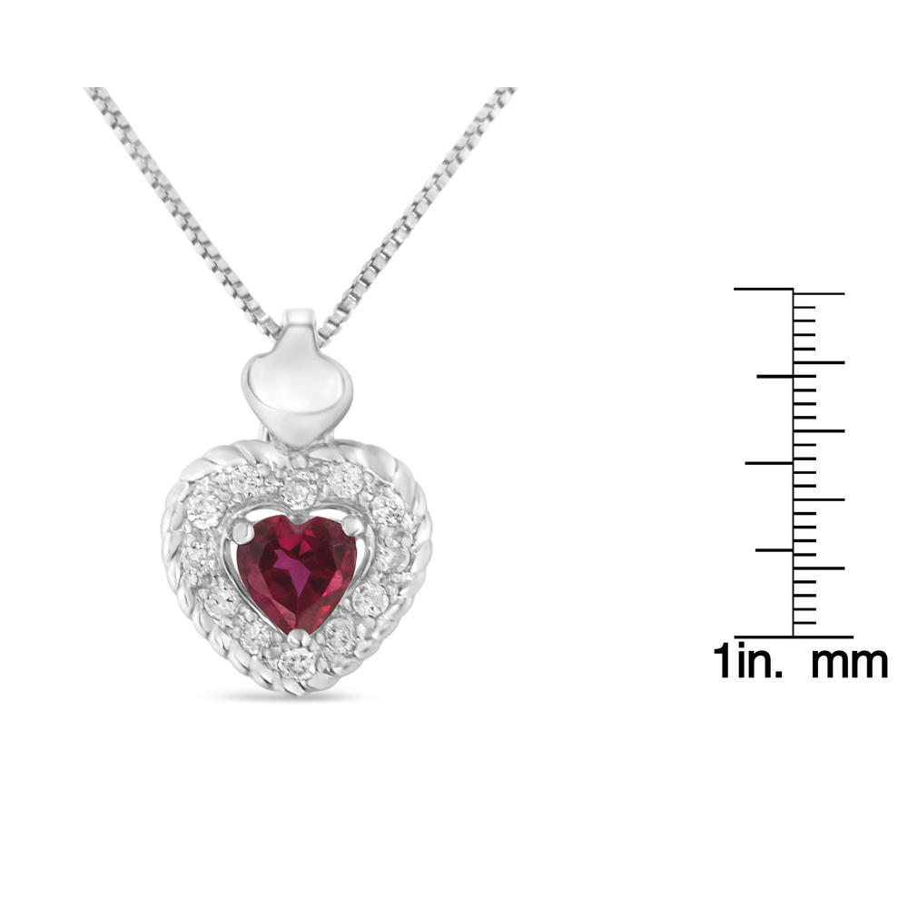 Sterling Silver 0.34ct TDW Ruby Heart and Diamond Heart Shape Pendant Necklace (I-J,I2-I3)