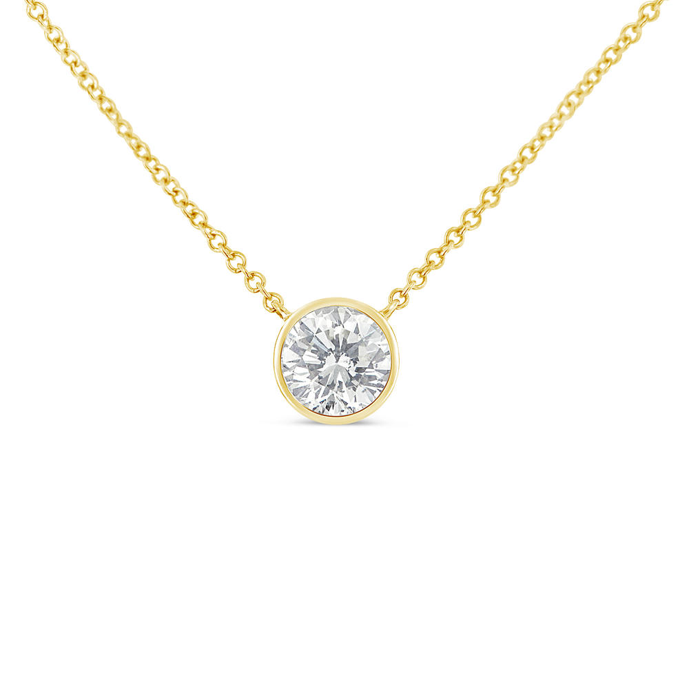 10K Yellow Gold 0.2ct. TDW Bezel-Set Diamond Solitaire Pendant Necklace(H-I,SI2-I1)