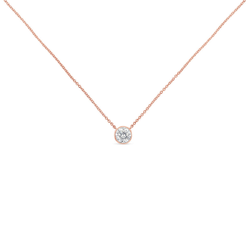10K Rose Gold 0.2ct. TDW Bezel-Set Diamond Solitaire Pendant Necklace(H-I,SI2-I1)