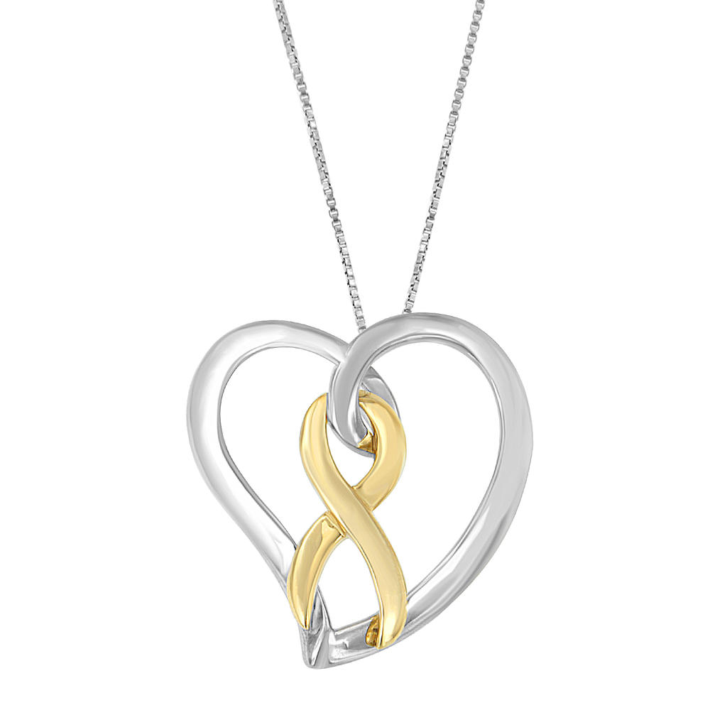 14k Gold over Silver Heart Bow Pendant Necklace