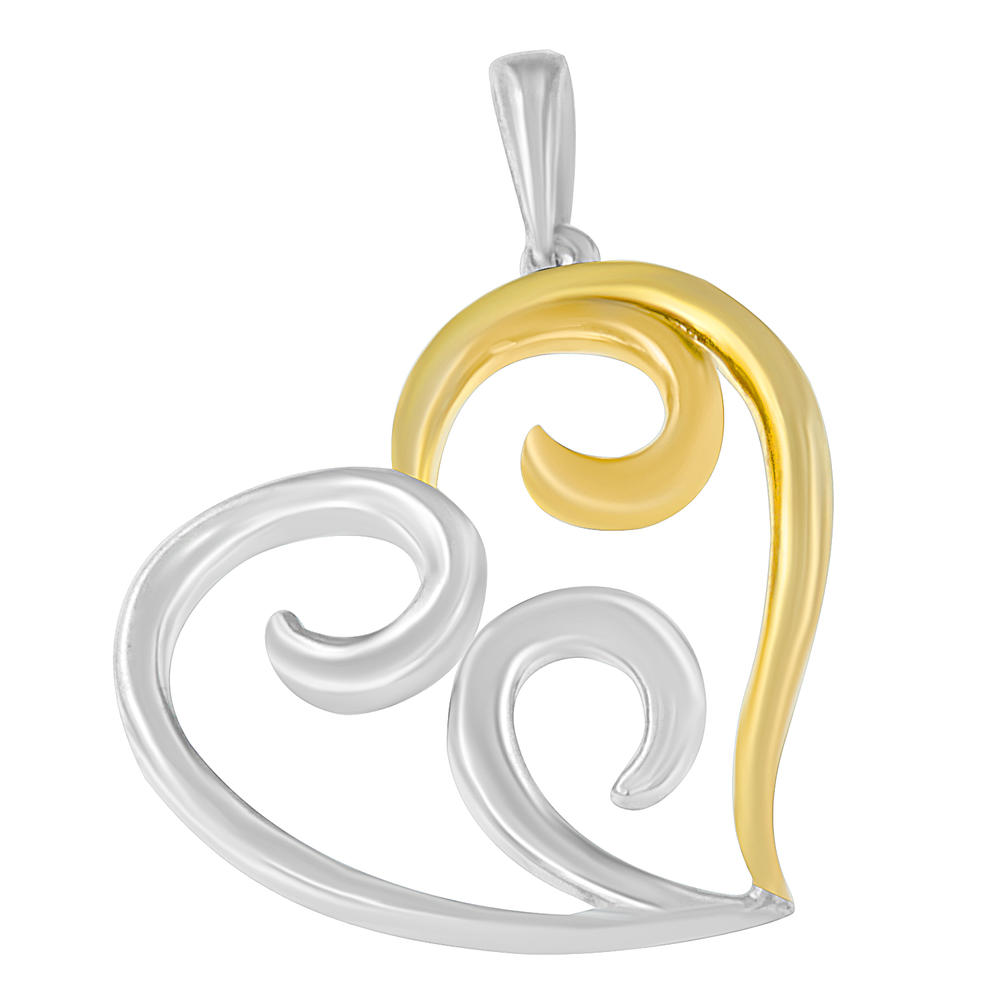 10k Yellow Plated and Two-Toned Sterling Silver Heart Pendant
