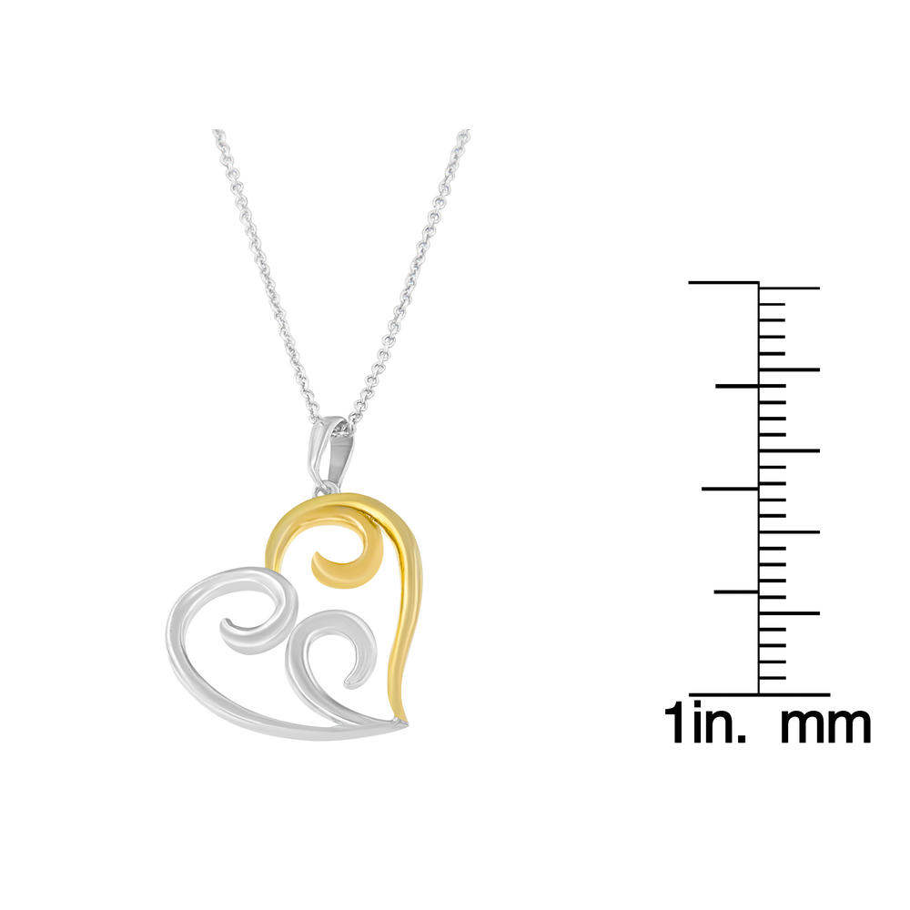 10k Yellow Plated and Two-Toned Sterling Silver Heart Pendant
