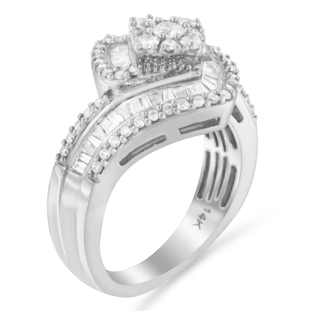 14K White Gold 1ct. TDW Round and Baguette-cut Diamond Ring (H-I,SI2-I1)