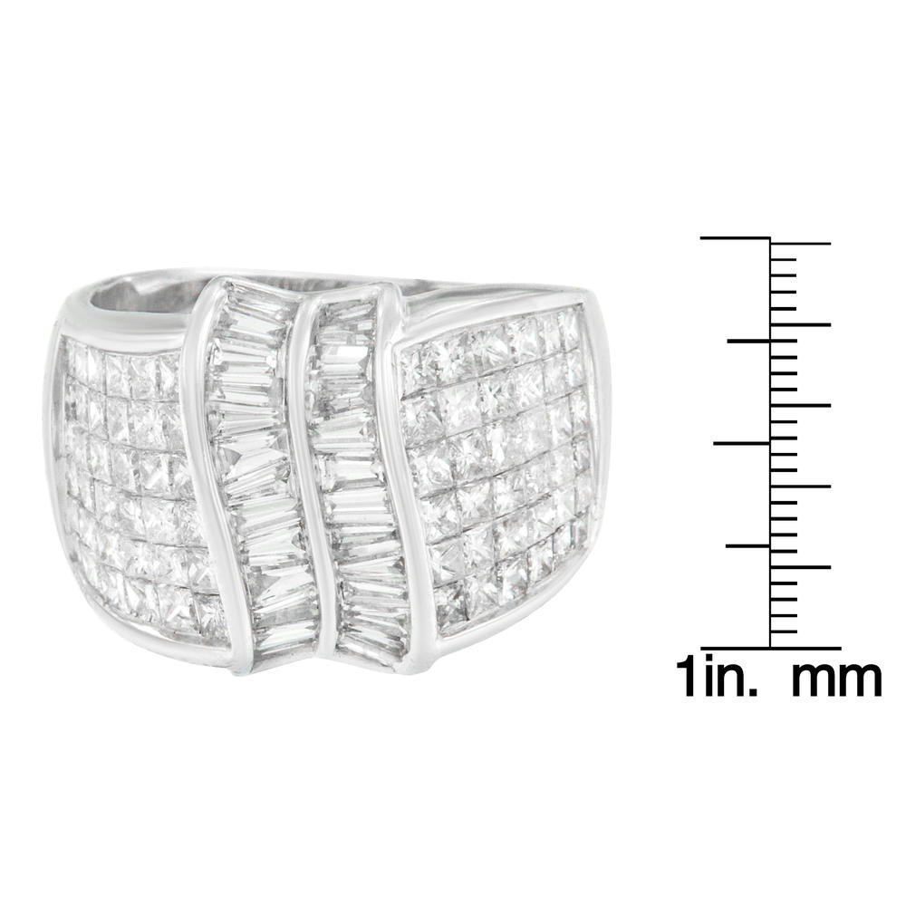 14K White Gold 3ct.TDW Princess And Buguette Cut Diamond Ring(H-I,SI1-SI2)