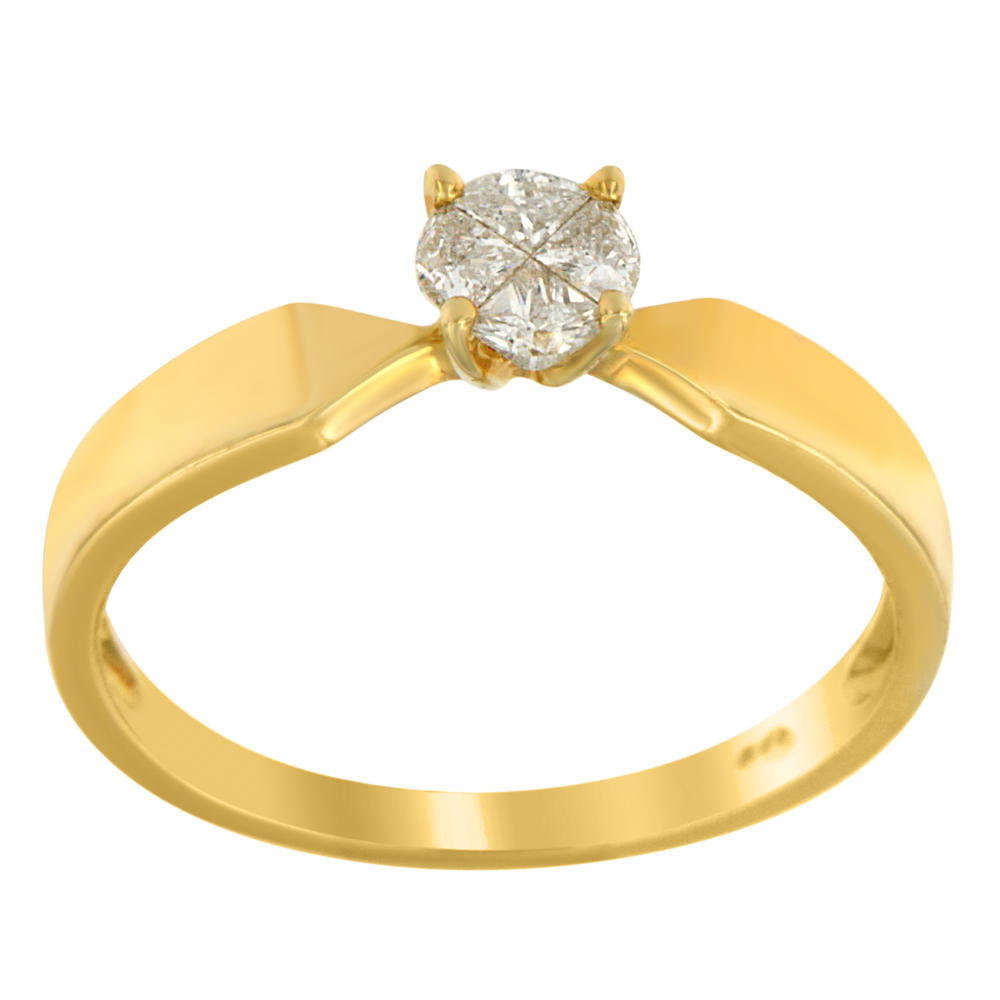 14K Yellow Gold 1/4ct.TDW Round-Shaped Pie-Cut Diamond Ring (H-I,SI2-SI1)