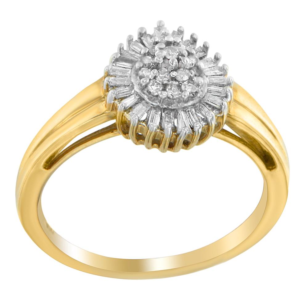 10K Yellow gold 0.25 CTTW Round and Baguette Cut Diamond Ring(I-J, I2-I3)