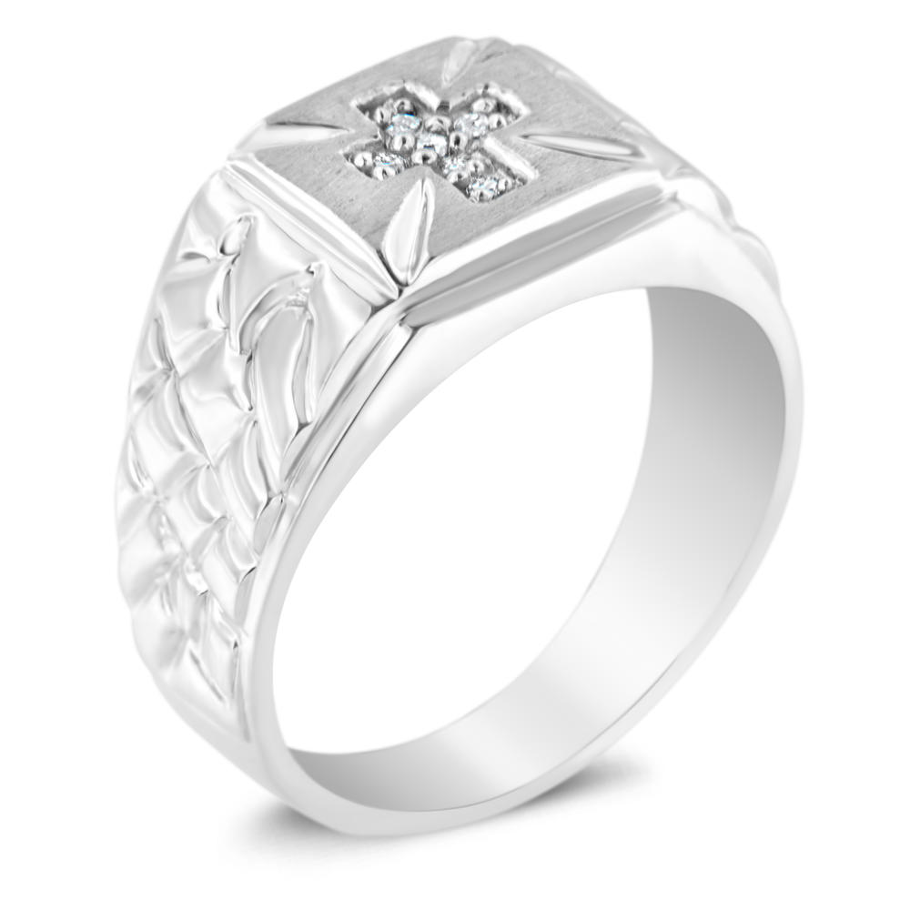 10k White Gold 0.06ct TDW Round-cut  Diamond Accent Cross Engraved Men's Ring (I-J, I2-I3)