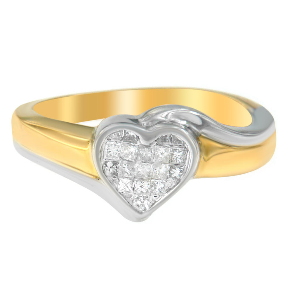 14k Two-toned Gold 1/4ct TDW Princess-cut Diamond Heart Promise Ring (H-I, SI1-SI2)