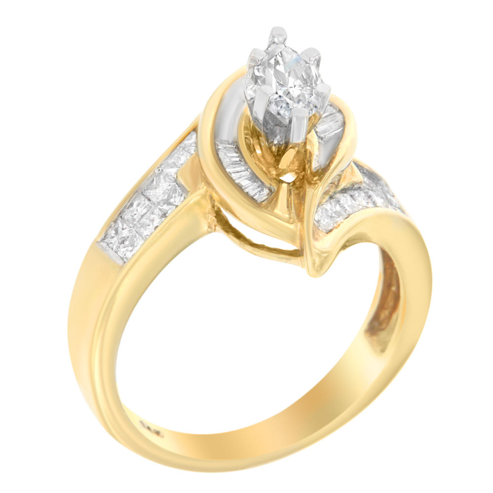 14k Yellow Gold 1 1/2ct TDW Princess, Baguette, and Pie cut Diamond Marquise Shaped Ring (H-I, SI1-SI2)