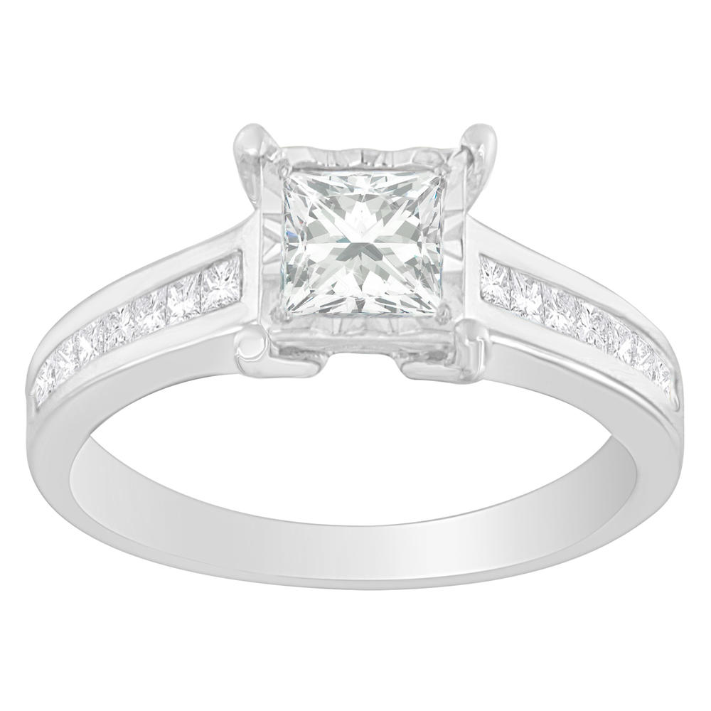 10k White Gold 1ct TDW Princess Cut Diamond Square Framed Ring (I2-I3, H-I)
