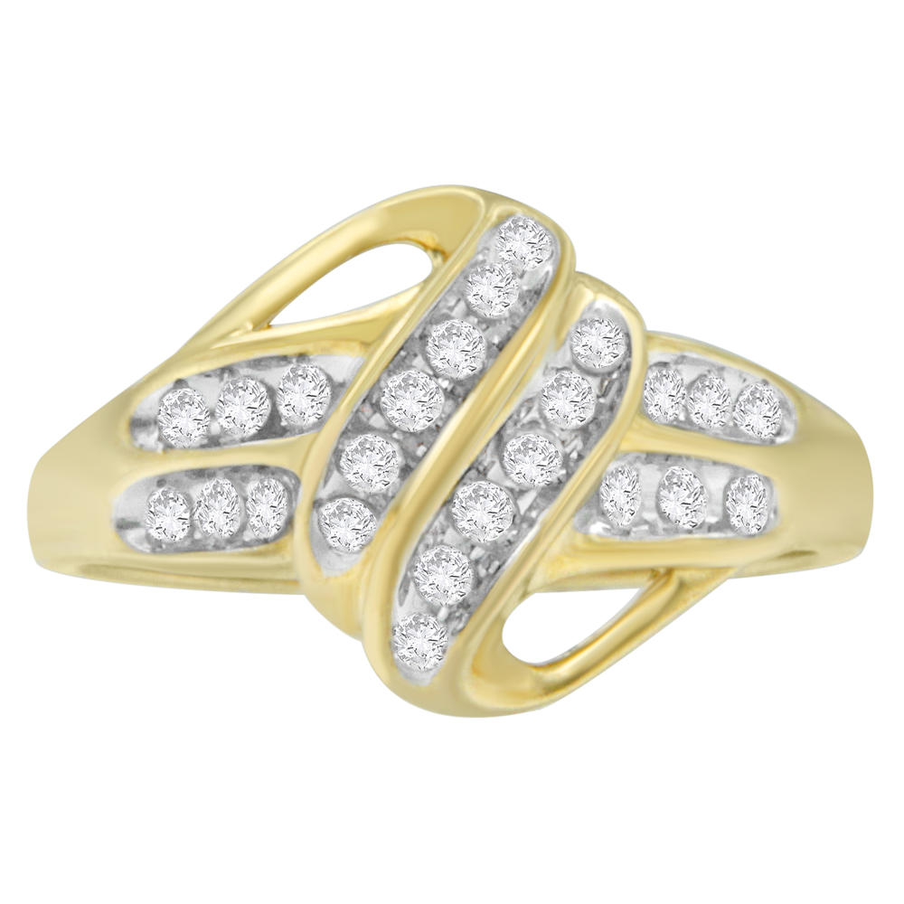 10k Yellow Gold-Plated Sterling Silver 1/4 CTTW Diamond Cross-Over Ring (I-J, I2-I3)