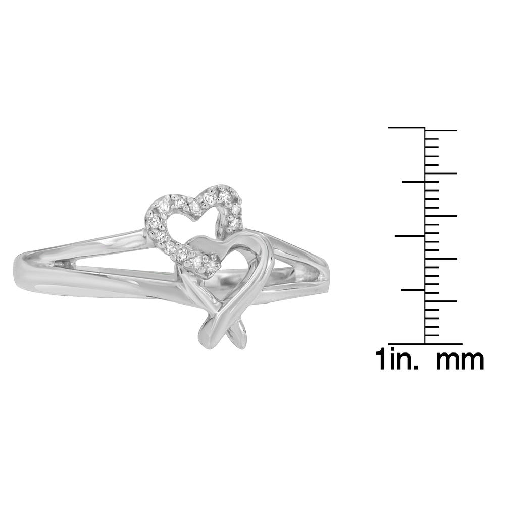 Sterling Silver .05ct TDW Prong Set Round Cut Diamond Heart Accent Ring (H-I, I1-I2)