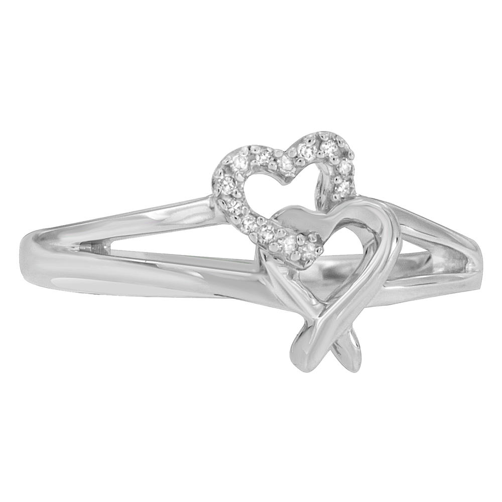 Sterling Silver .05ct TDW Prong Set Round Cut Diamond Heart Accent Ring (H-I, I1-I2)