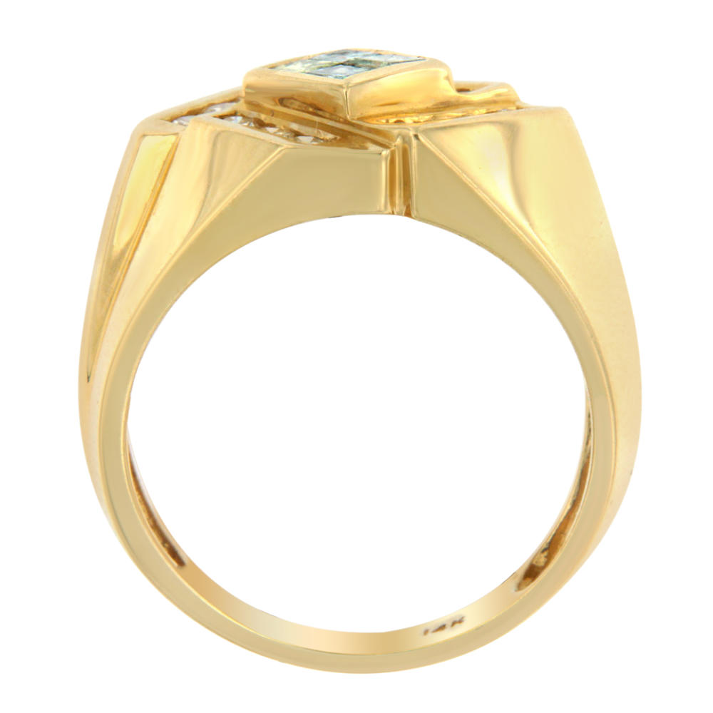 14K Yellow Gold 1.32ct. TDW White and Treated Blue Princess-cut Diamond Men's Ring (H-I,SI2-I1)