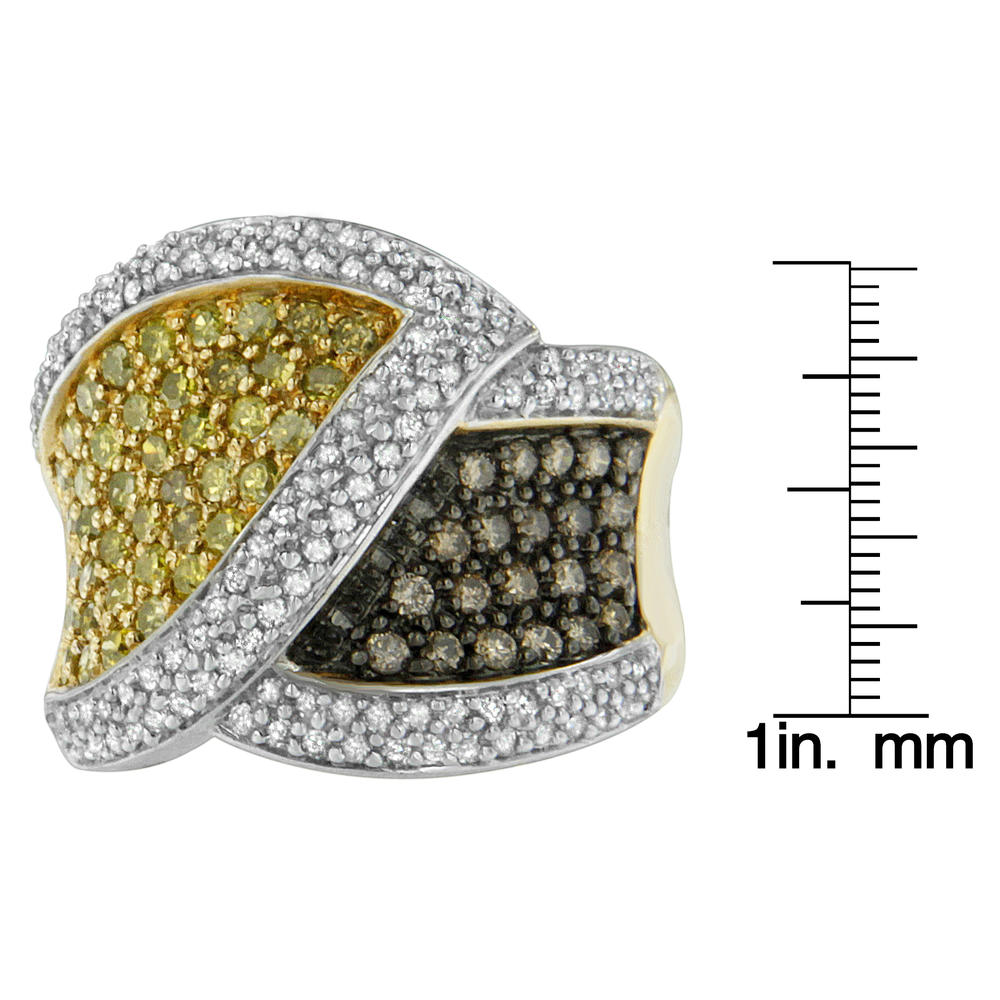14k Yellow Gold 1 1/2ct TDW Yellow, White, and Champagne Round-cut Diamond Cross-over Ring (H-I, I1-I2)
