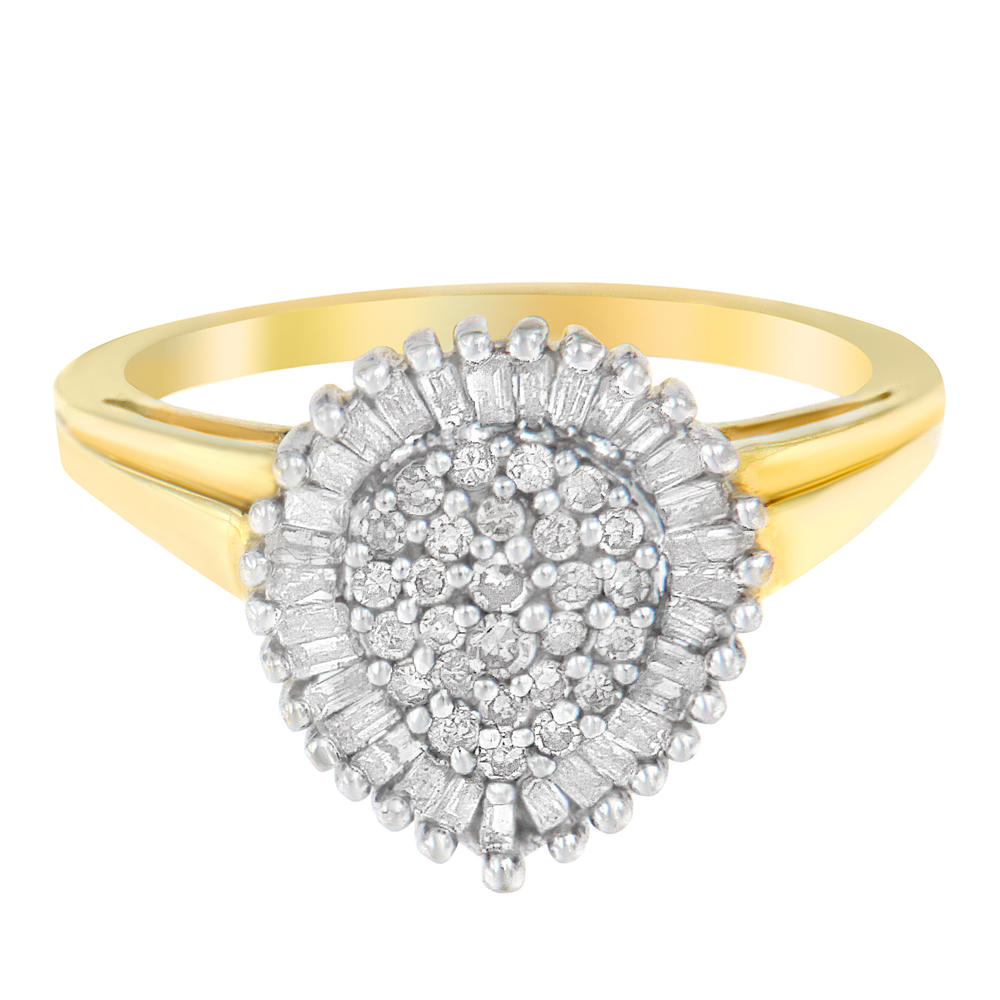 10K Yellow Gold 1/2ct. TDW Round and Baguette Diamond Ring (I-J,I2-I3)
