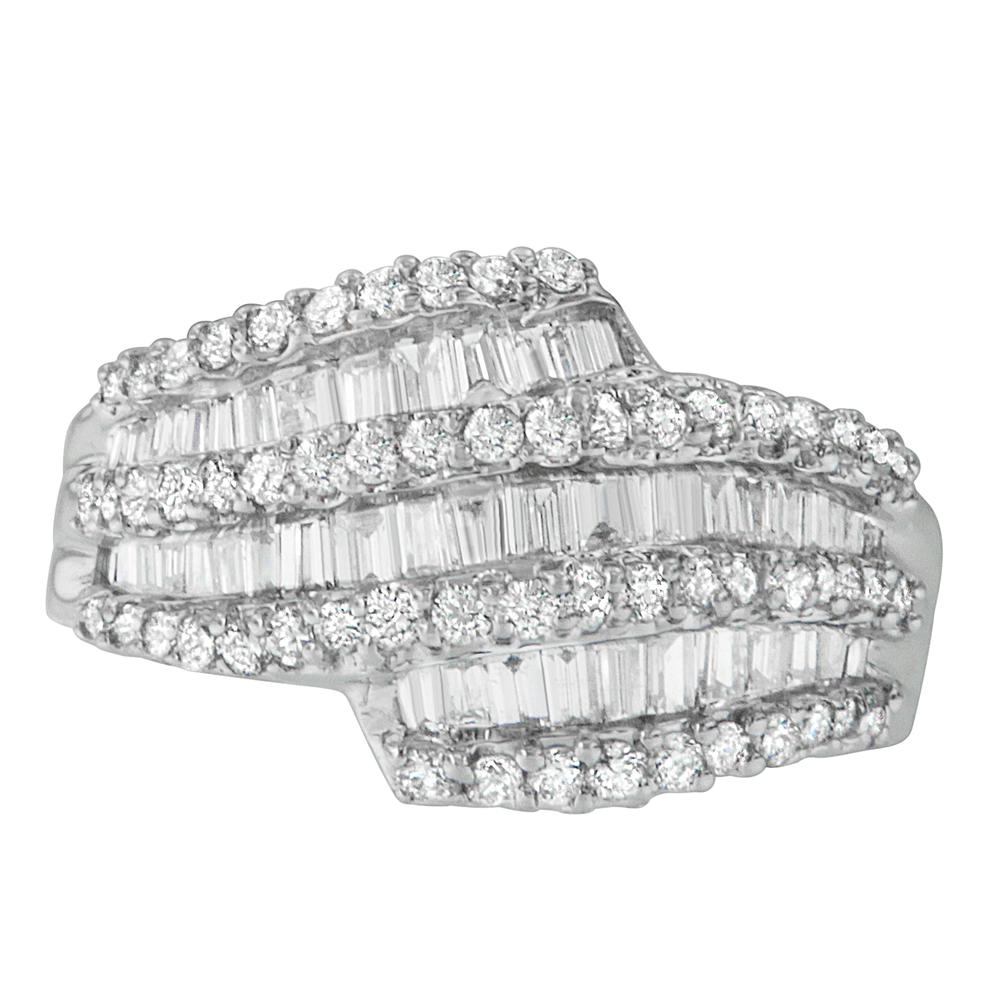 14K White Gold 1 3/5 ct.TDW Round and Baguette-cut Diamond Ring (G-H, SI2-I1)