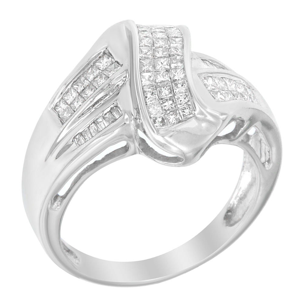 14K White Gold 1ct.TDW Princess And Buguette Cut Diamond Ring (H-I,SI1-SI2)