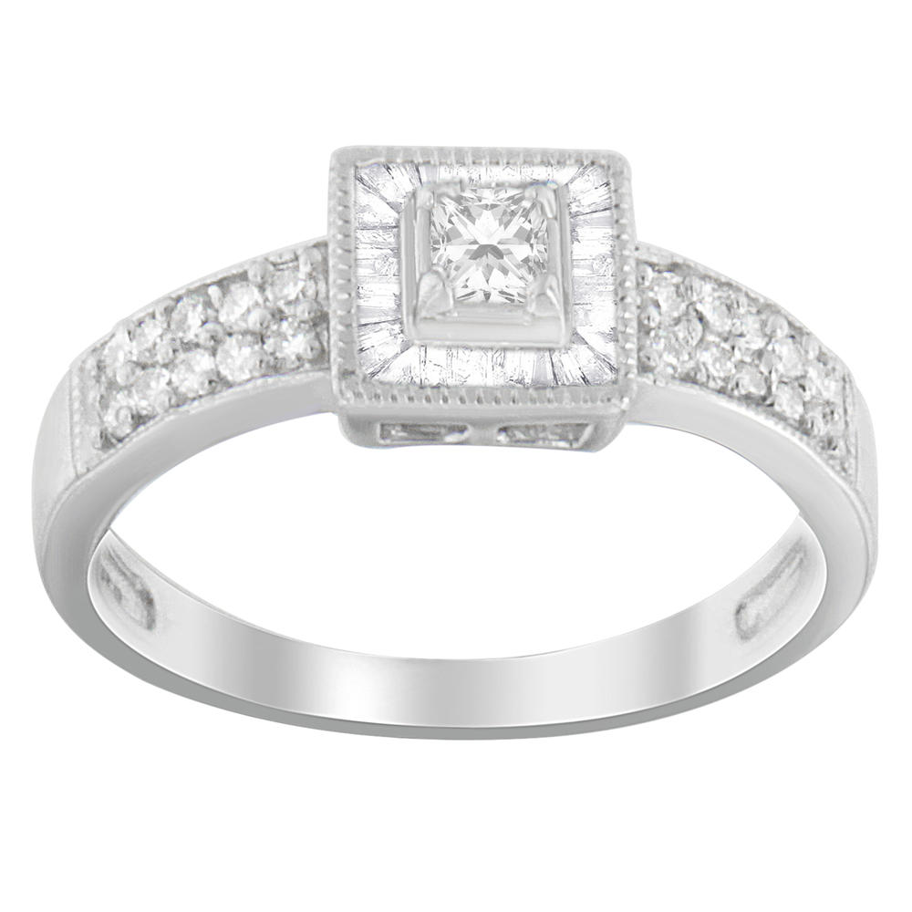 14K White Gold 1/2 ct. TDW Round, Baguette and Princess-Cut Diamond Ring(H-I, SI2-I1)