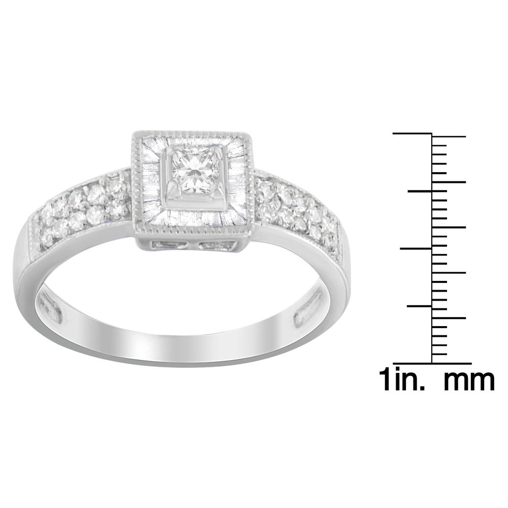 14K White Gold 1/2 ct. TDW Round, Baguette and Princess-Cut Diamond Ring(H-I, SI2-I1)