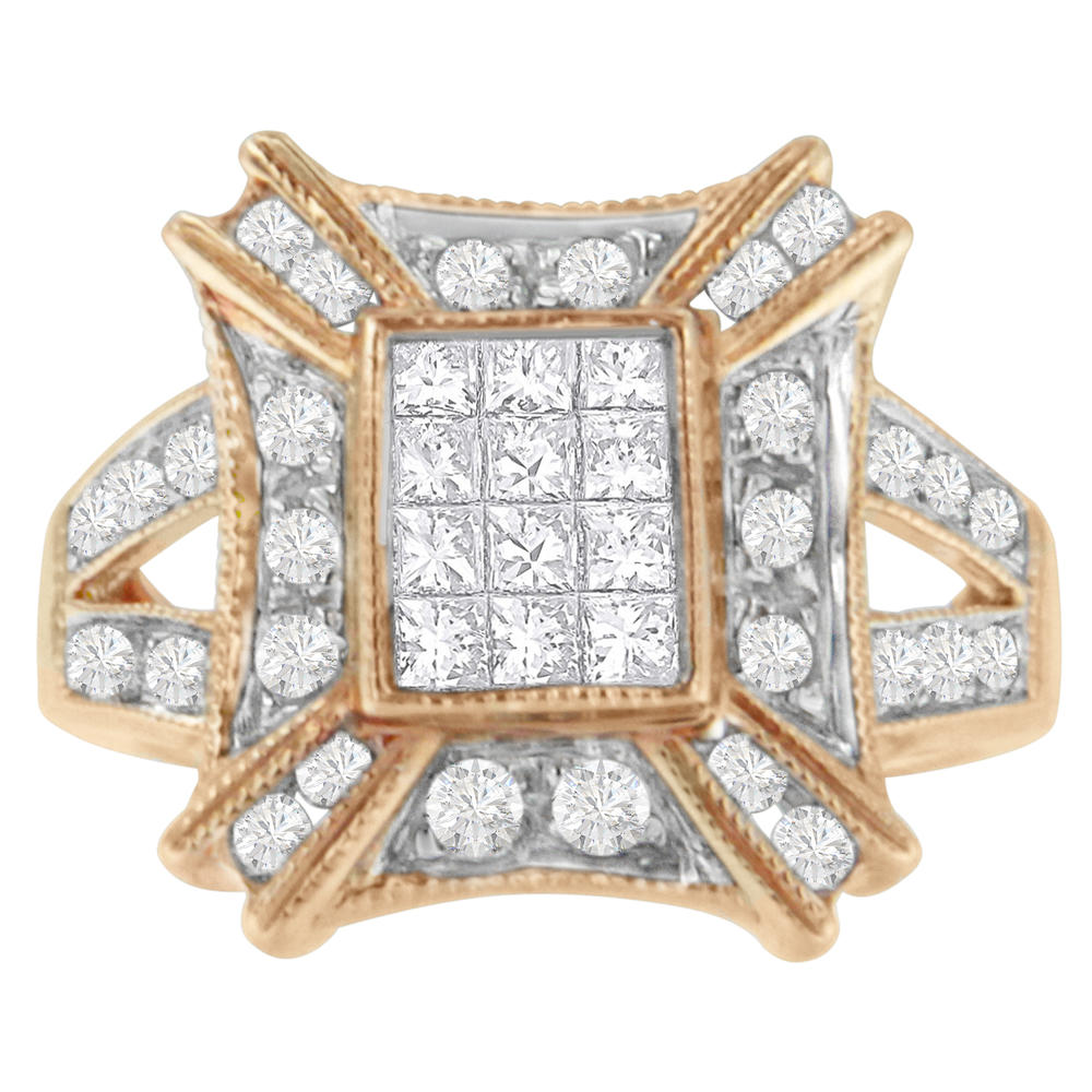 14K Rose Gold 1 CTTW Round and Princess-cut Diamond Ring (G-H, I1-I2)
