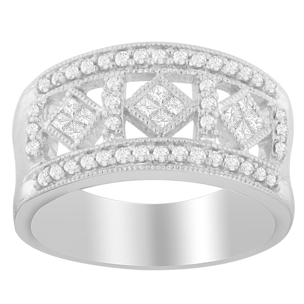 14K White Gold 1/2ct. TDW Round and Princess-cut Diamond Ring (G-H, SI1-SI2)