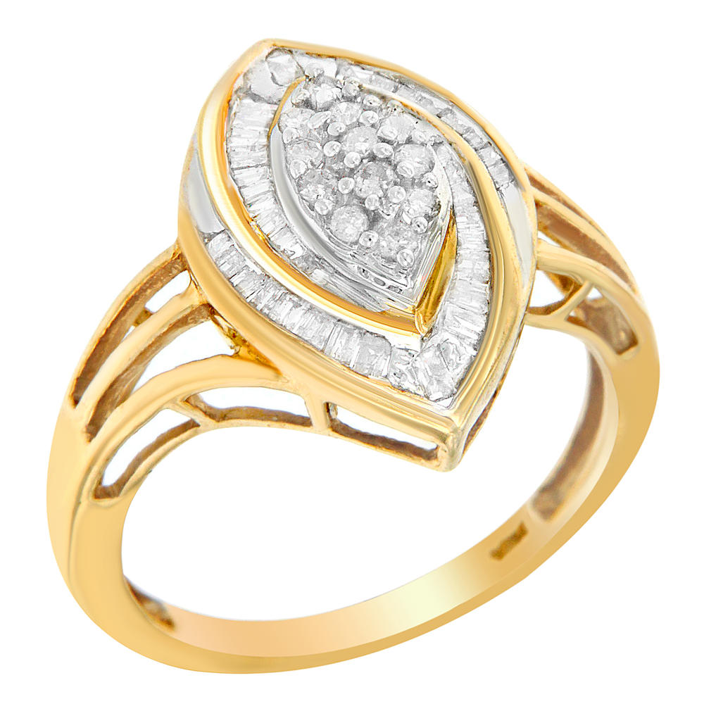 10K Yellow Gold 1/2ct. TDW Round and Baguette-Cut Diamond Ring (I-J,I2-I3)