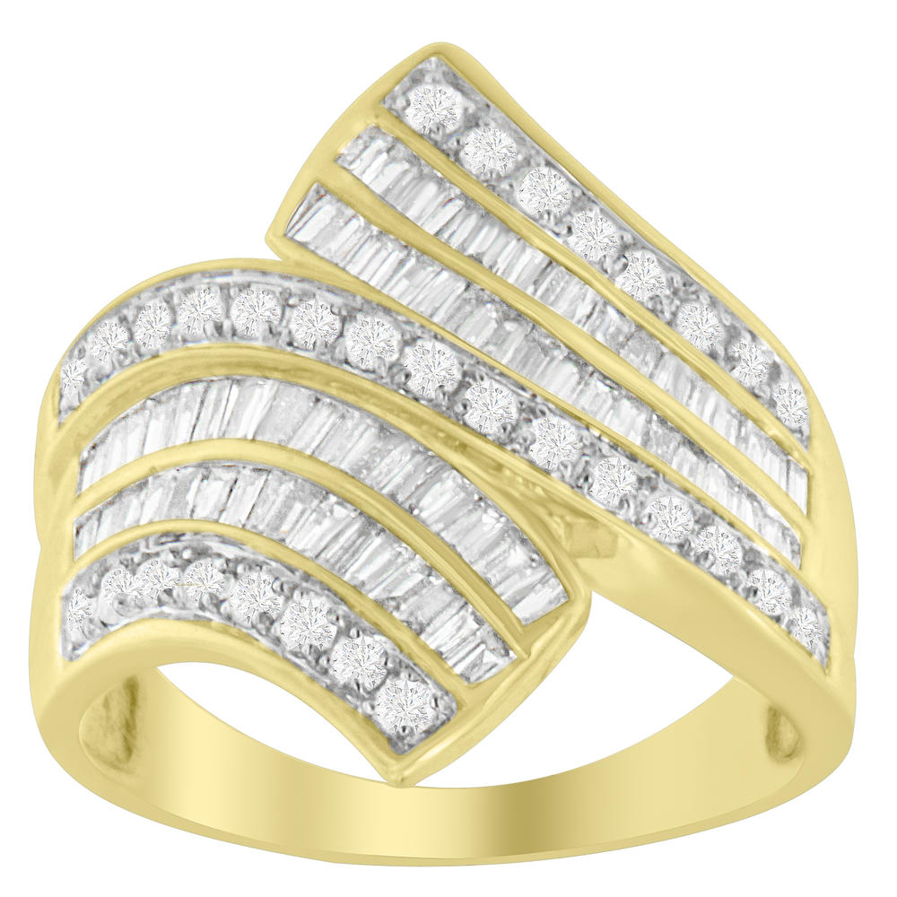10k Yellow Gold-Plated Sterling Silver 1ct. TDW Round and Baguette-cut Diamond Ring (H-I,I1-I2)