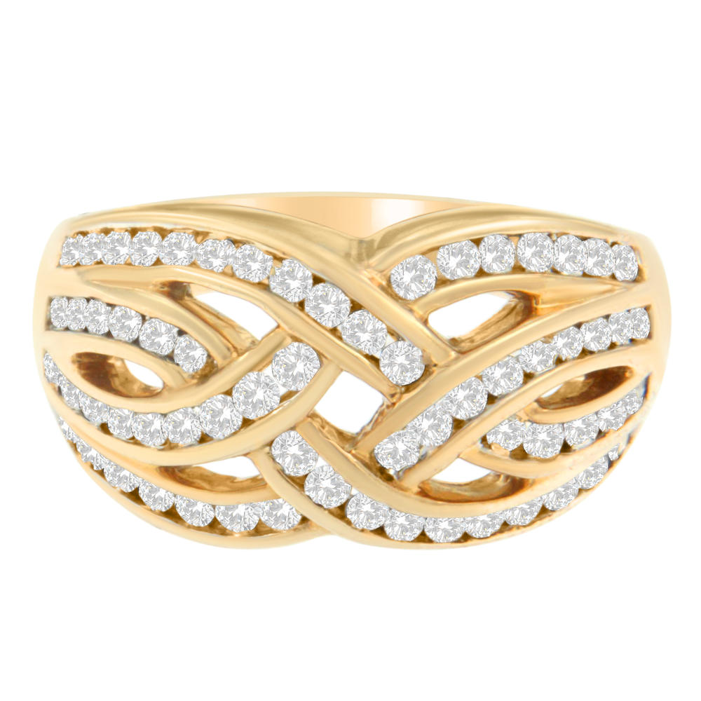10k Yellow Gold Crossover Ring with 1ct. TDW Round Cut Diamonds (I-J,I3)