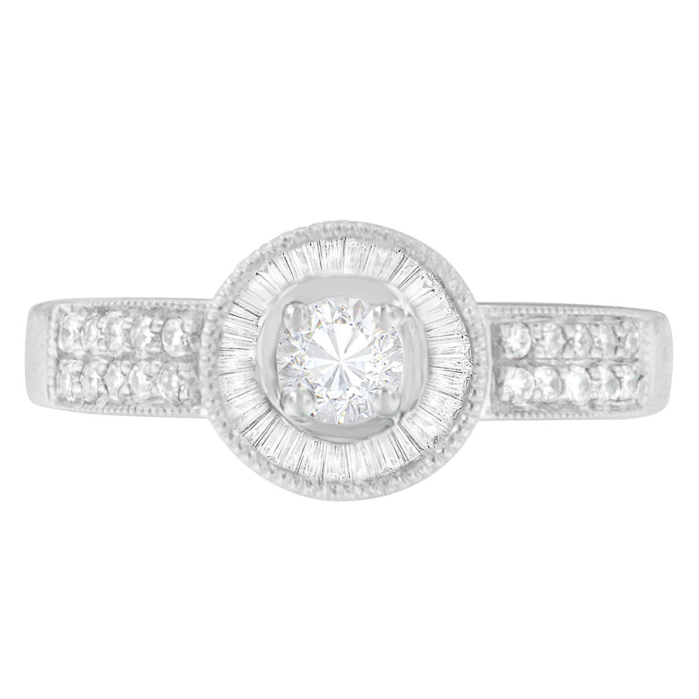 14K White Gold 1/2 CTTW Round and Baguette-Cut Diamond Ring(H-I,SI1-SI2)