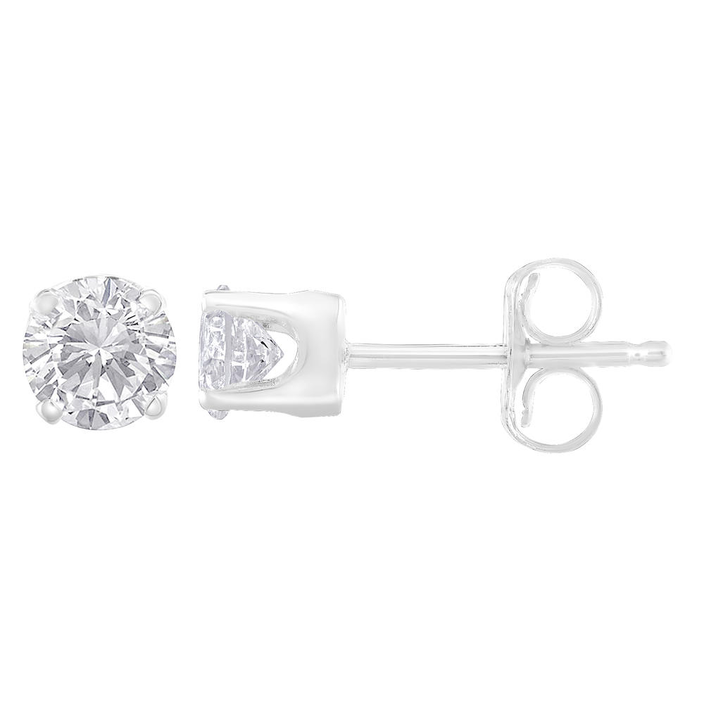 14K White Gold 1.00ct TDW Round-Cut Diamond Solitaire Certified Stud Earrings (H-I, SI2-I1)