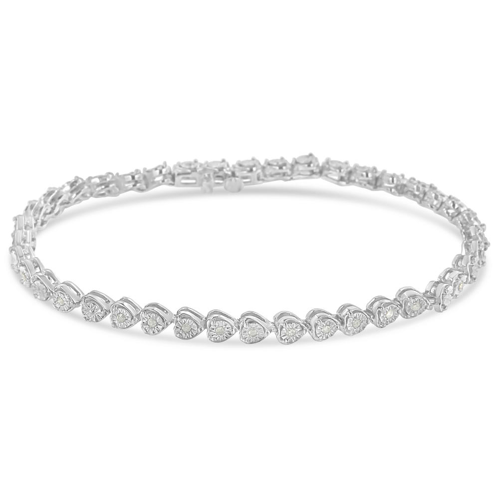 Sterling Silver 1/4ct TDW Diamond Heart Tennis Link Bracelet (I-J,I3)