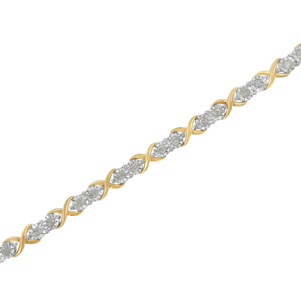 2 Micron 14K Yellow Gold Plated Sterling Silver 1ct. TDW Diamond X Link Bracelet (I-J,I3-Promo)