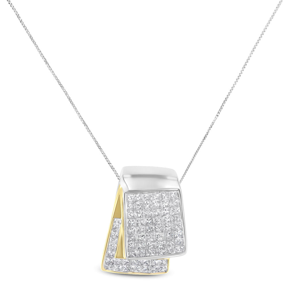 14K Two-Tone Gold 2 ct TDW Diamond Box Pendant Necklace (H-I, SI2-I1)