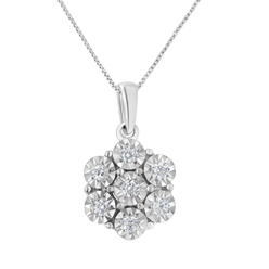 Haus of Brilliance Sterling-Silver 1/5ct TDW Diamond Flower Pendant Necklace (I-J, I1-I2)