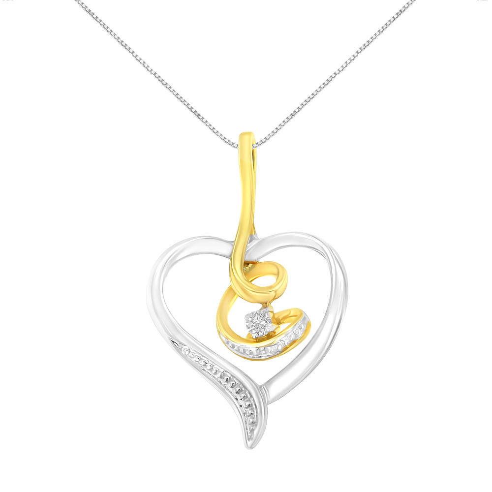 Espira  10k Two-Tone Gold 1/25ct TDW Heart Diamond Accent Pendant Necklace (J-K, I2-I3)