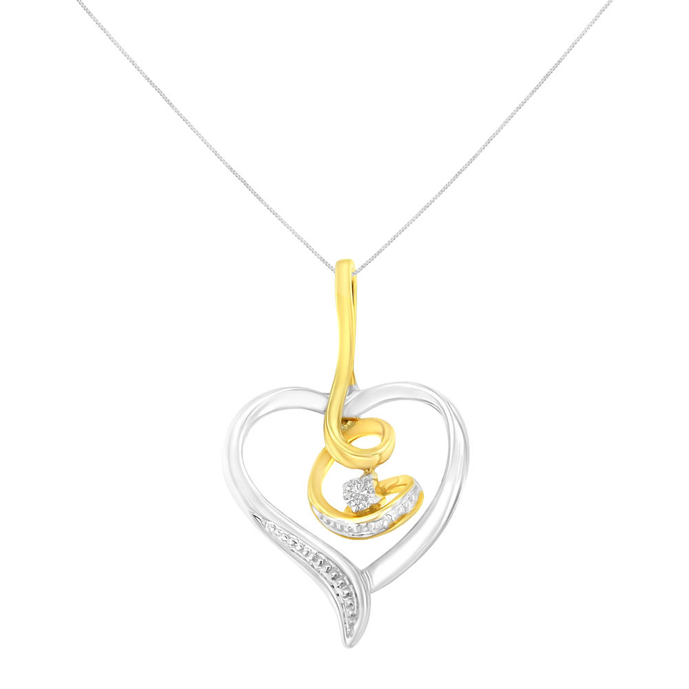 Espira  10k Two-Tone Gold 1/25ct TDW Heart Diamond Accent Pendant Necklace (J-K, I2-I3)