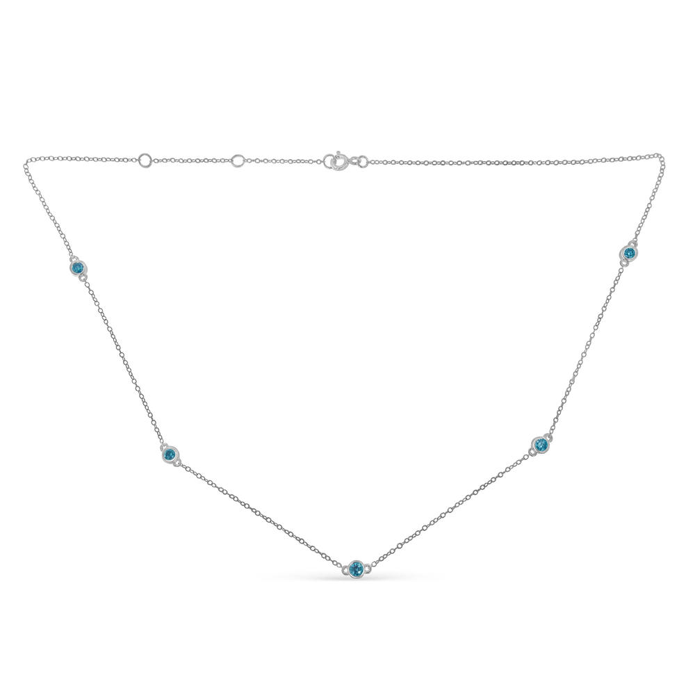 Sterling Silver 1/2ct TDW Treated Blue Diamond Station Necklace (I2-I3)