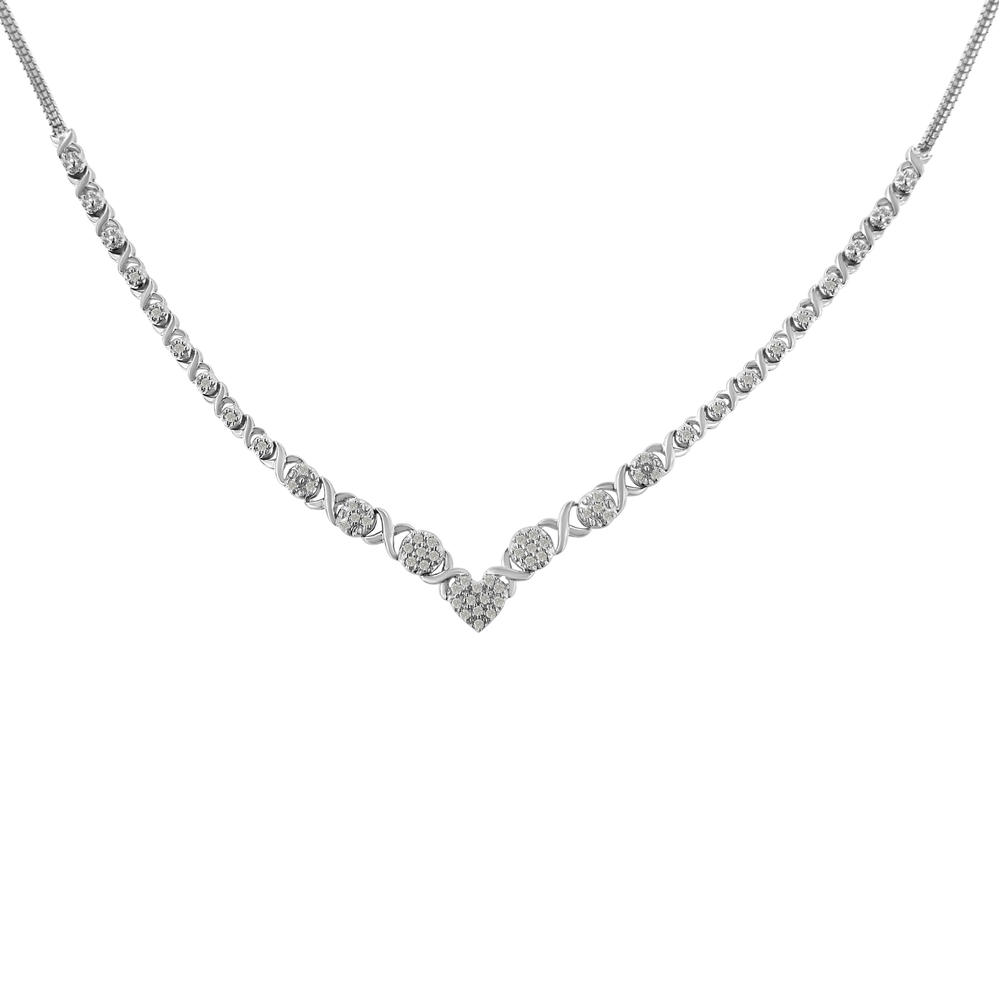 Sterling Silver 1/2ct TDW Diamond Cluster Link Necklace (I-J, I3-Promo)