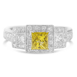 Haus of Brilliance 14k White Gold 1 1/2ct Round and Treated Yellow Princess Diamond Wedding Ring(H-I ,SI1-SI2)