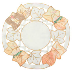 Heritage Lace 12" White and Beige Embroidered Fall Leaf Thanksgiving Doily