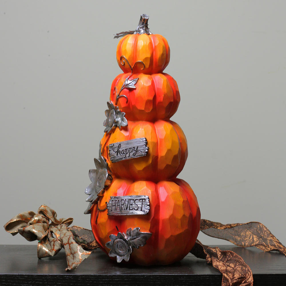 Northlight 19" Orange and Silver Pumpkin &#226;&#8364;&#339;Happy Harvest" Autumn Statue Decoration