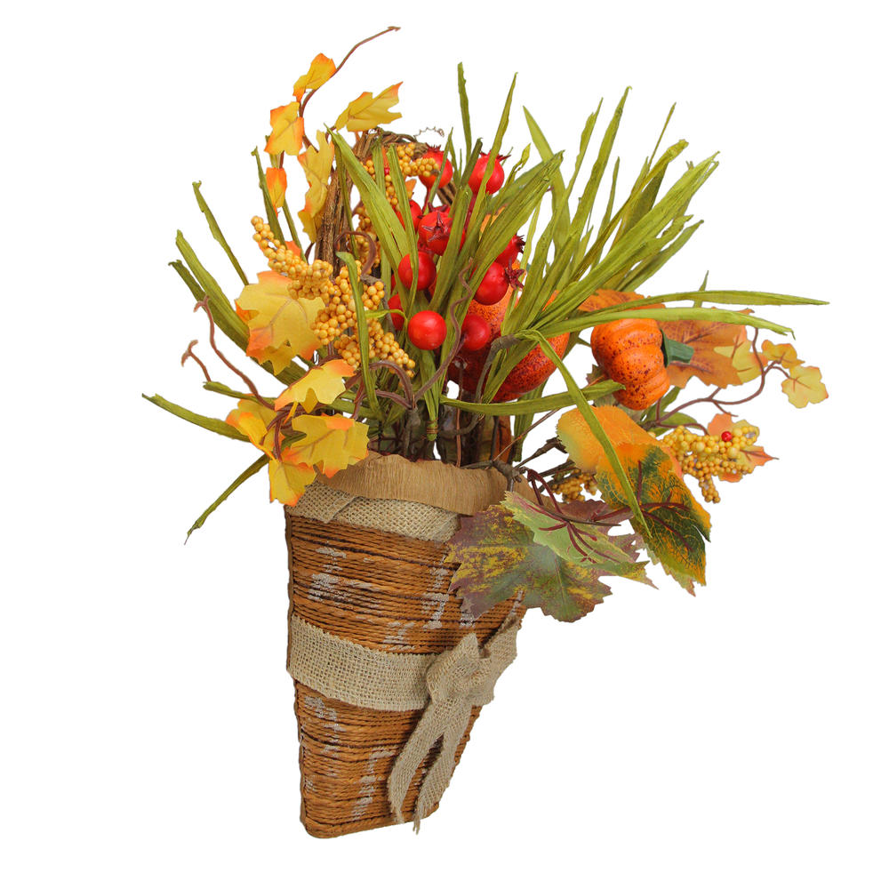 Northlight Fall leaves and Burlap Bow Artificial Wall Mounted Thanksgiving Basket - 18-Inch