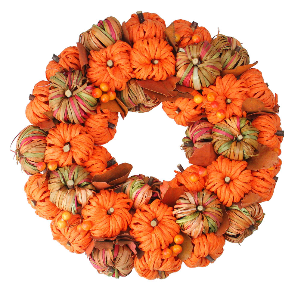 Northlight Orange and Brown Woven Pumpkin Artificial Thanksgiving Autumn Wreath - 15-Inch