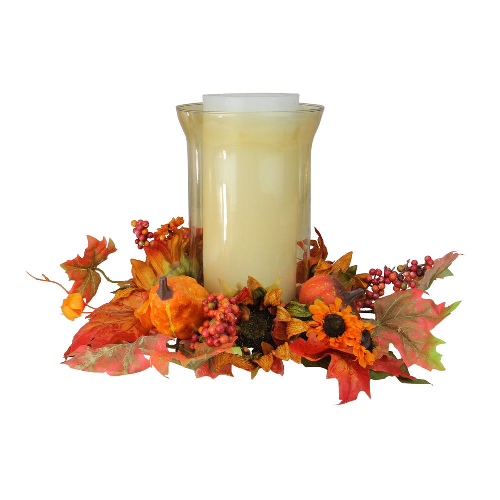 Northlight 10" Autumn Harvest Sunflower and Pumpkin Thanksgiving Hurricane Pillar Candle Holder