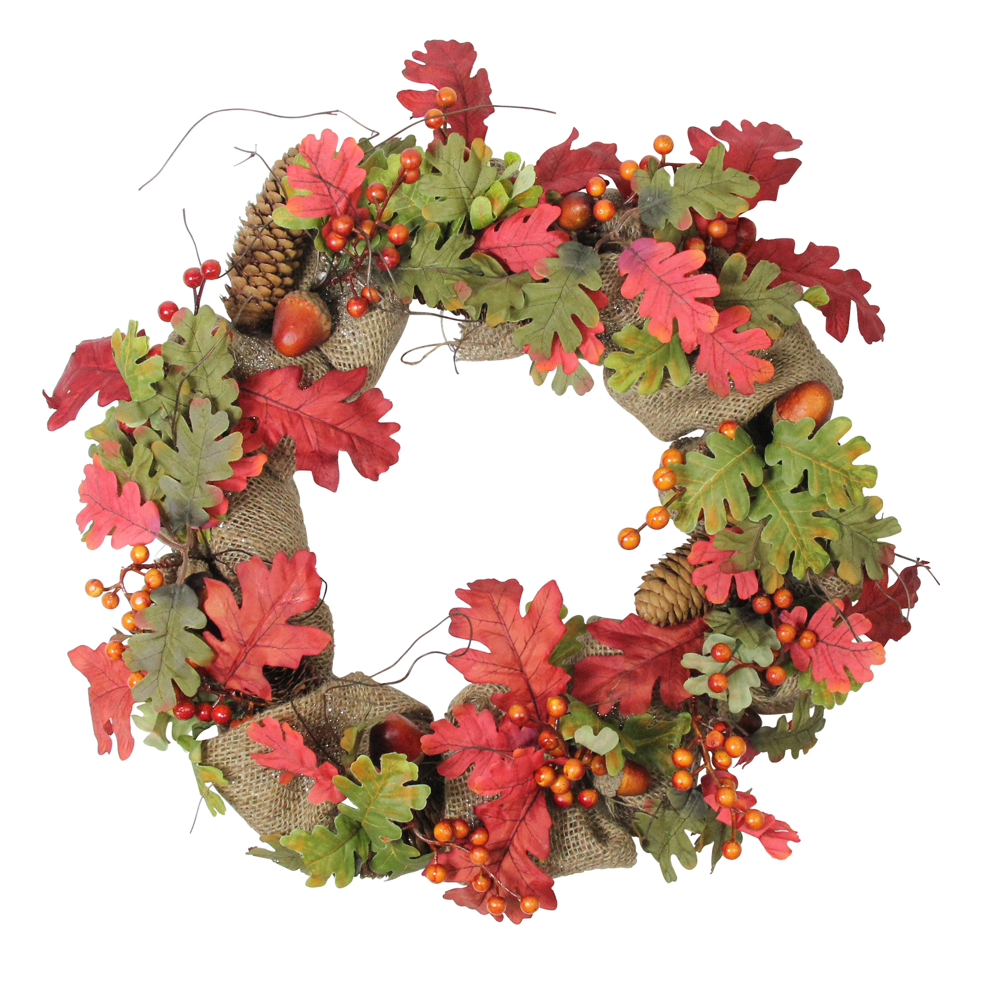 Northlight 18" Autumn Harvest Acorn  Berry and Burlap Rustic Thanksgiving Wreath - Unlit